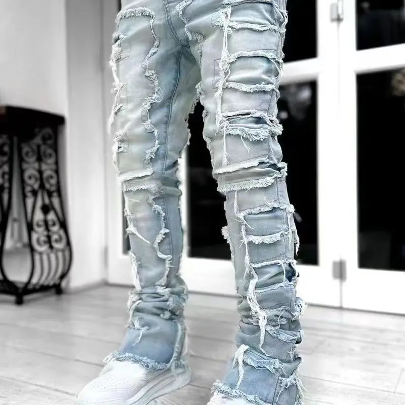 New Fashion Jeans Pants Slim Fit Distressed Jeans Men Skinny Denim Jeans