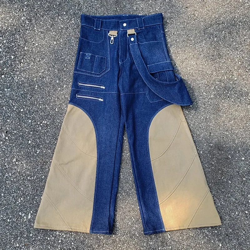 High Quality Rock Revival Vintage Oversized Patchwork Boot Cut Cargo Flared Straight Wide Leg Denim Pant Baggy Jean Men